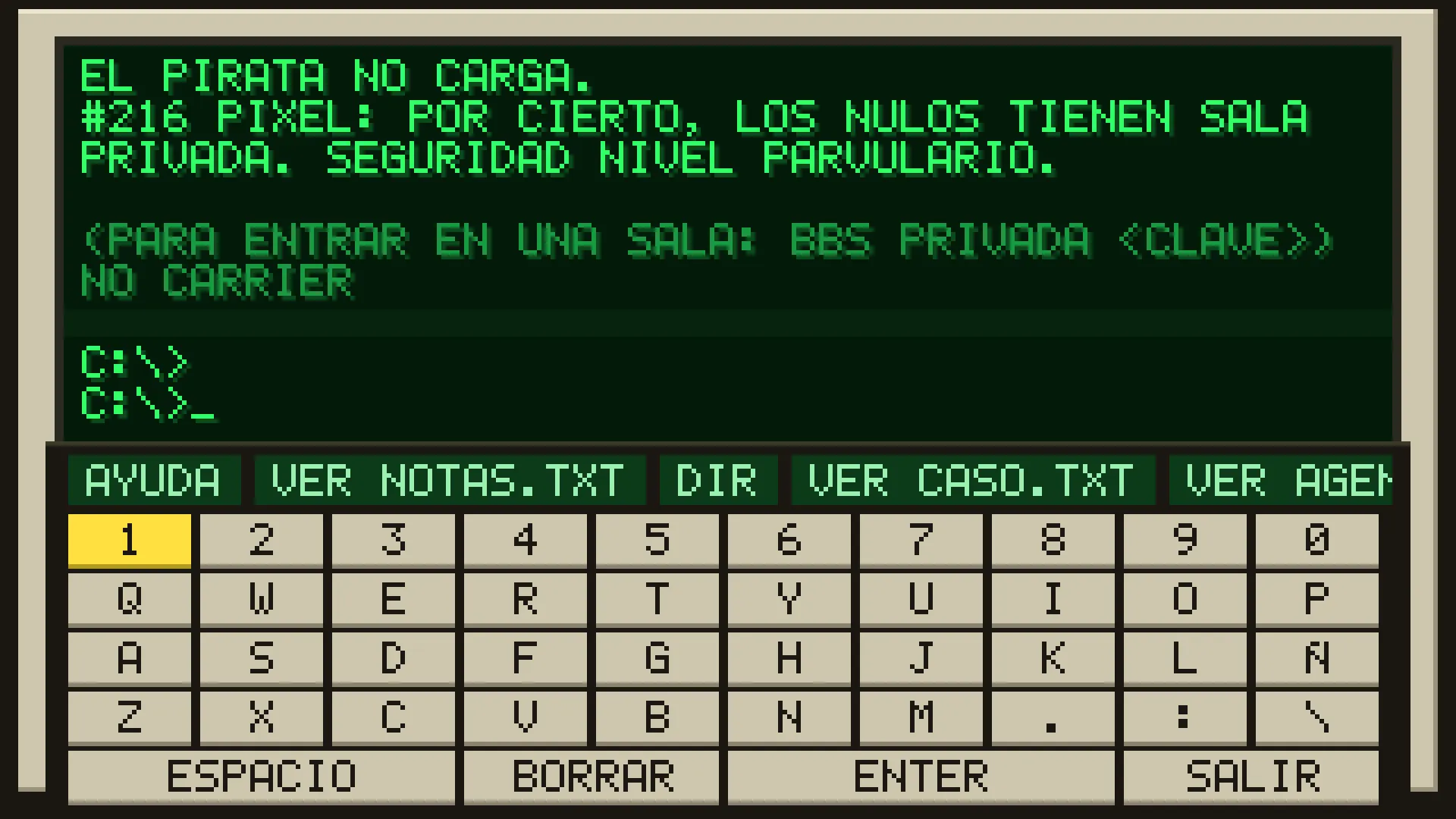 La terminal de 1984, con comandos de verdad, un BBS y pistas cifradas.