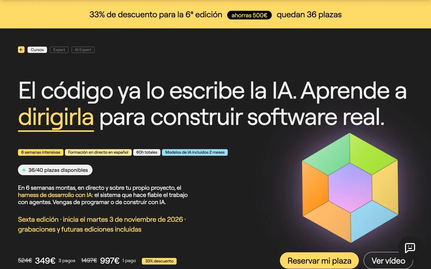 La página de AI Expert, con la próxima edición y las plazas.