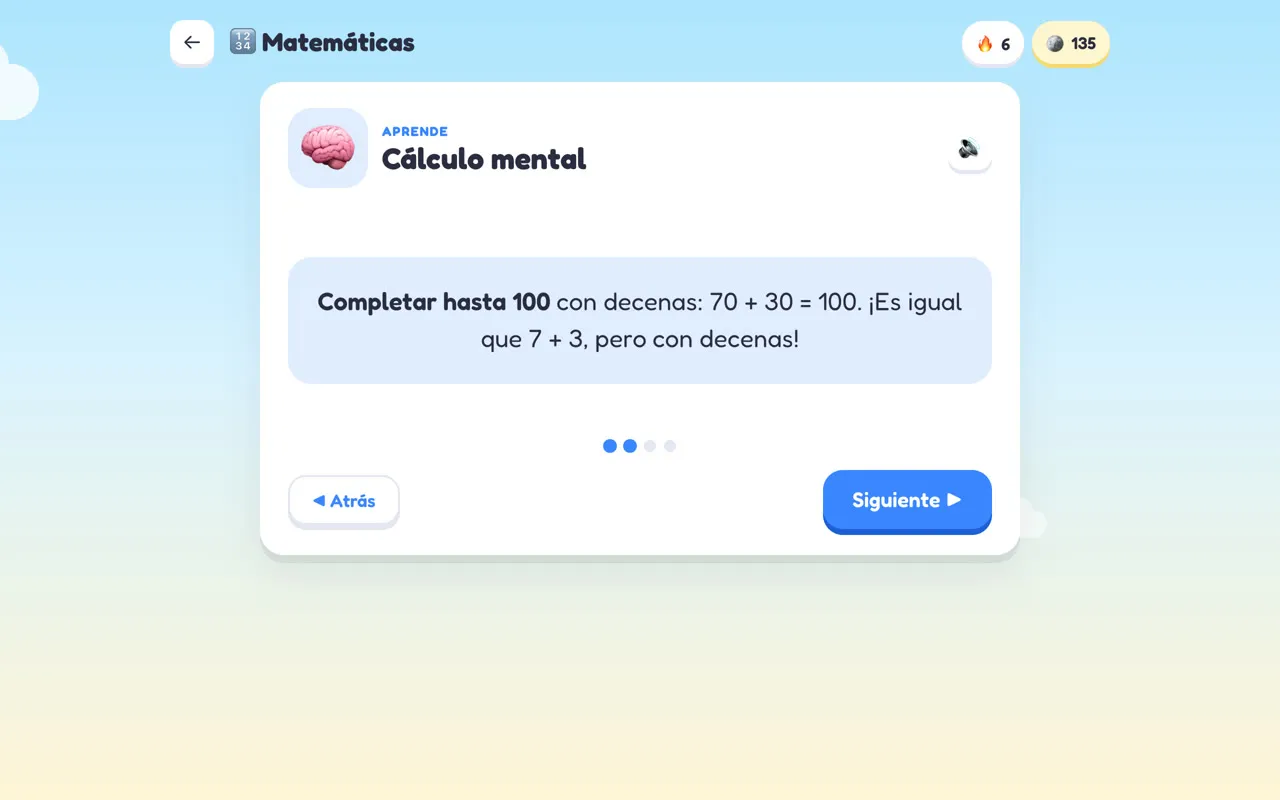 Las tarjetas de «Aprende», una idea cada vez, antes de practicar.