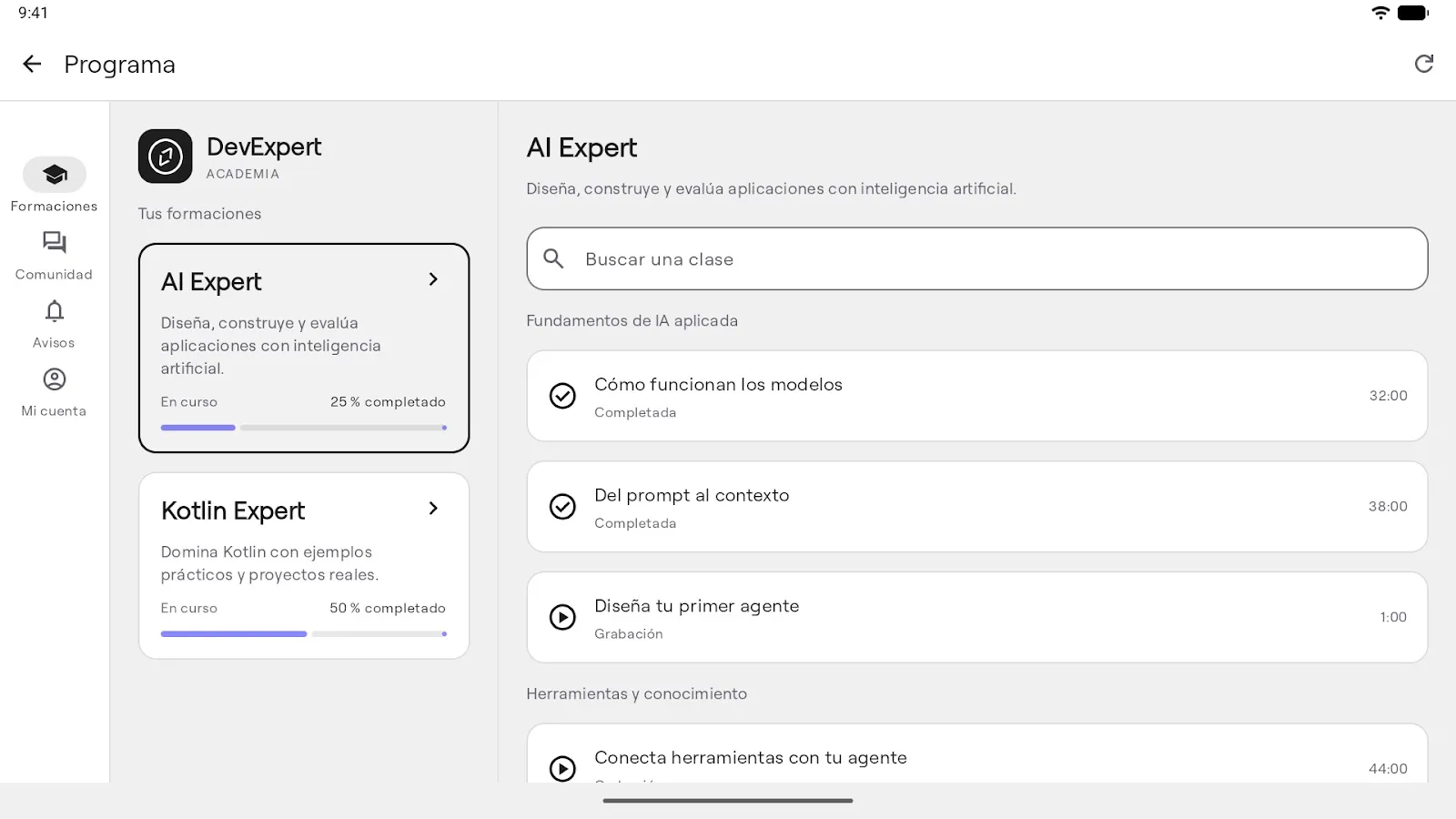 La app en tablet, con el programa de AI Expert.