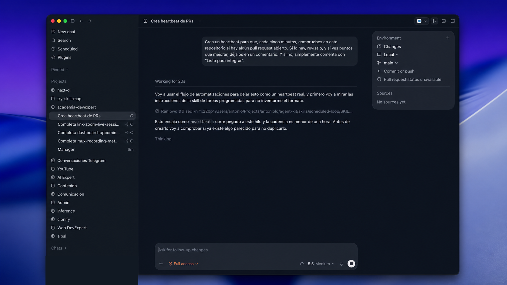 Codex running an automatic Pull Request reviewer